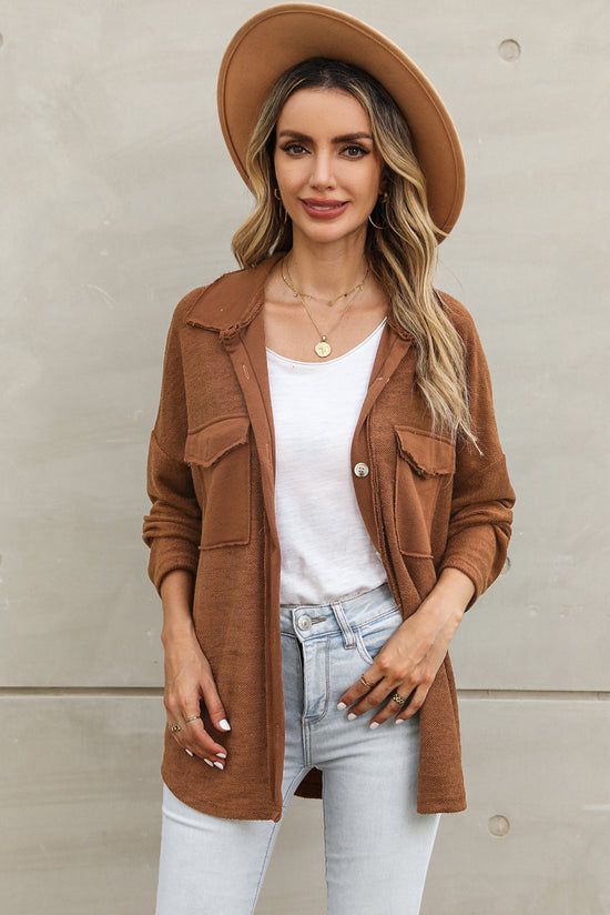 Brown casual jacket with contrast flap pockets