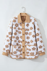 Fleece jacket buttoned with cute light beige light flowers light