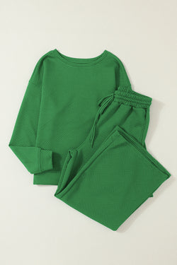 Tenue 2 pièces ample texturée vert foncé