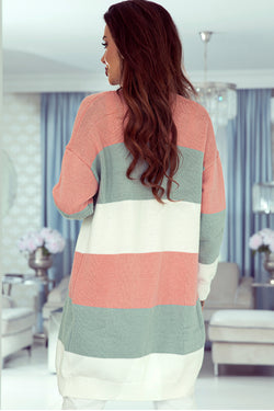 Cardigan ouvert sur le devant à rayures color block vert