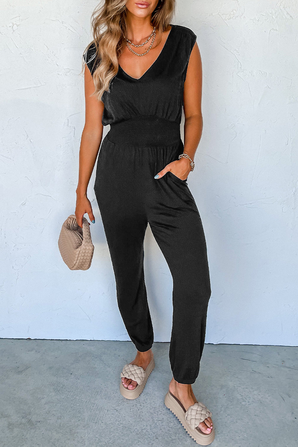 Combinaison noire froncée taille haute *-A WOMAN WE LOVE