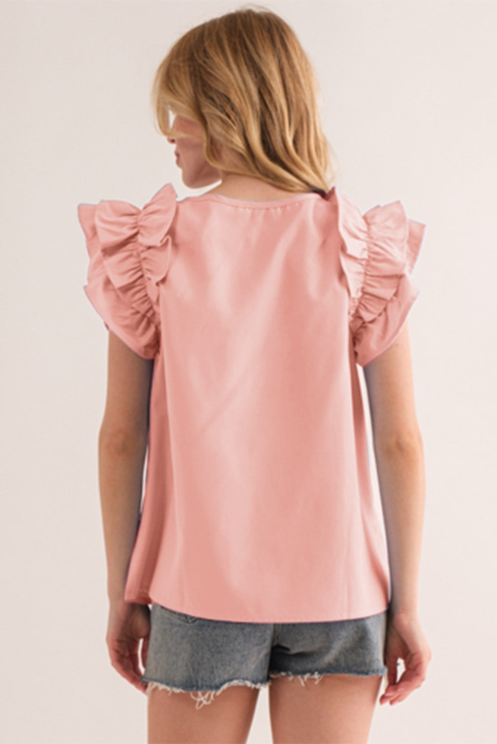 Blusa de manga de volante con techo de shirring de shirring de dorso