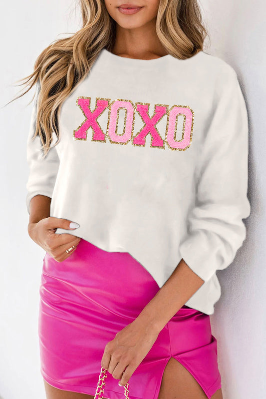 Weißer Xoxo Glitter Druck runder Nacken Freizeitpullover