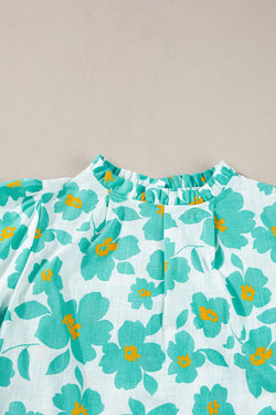 Flower verde blusa con mangas hinchadas *