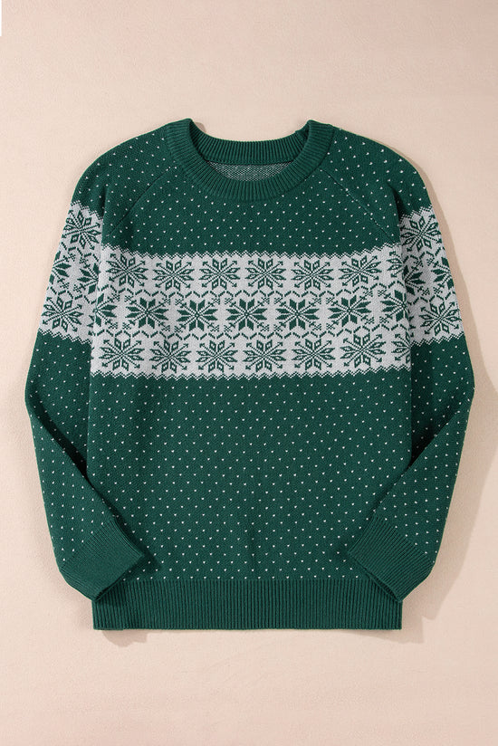 Pull de Noël vert à motif de flocon de neige et épaules tombantes, grande taille