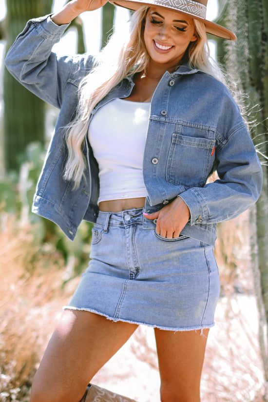 Wild Wind Washed Oversized Pocket Denim Jacket