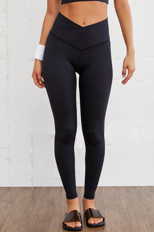 Black arqueada cintura sin costura leggings activos