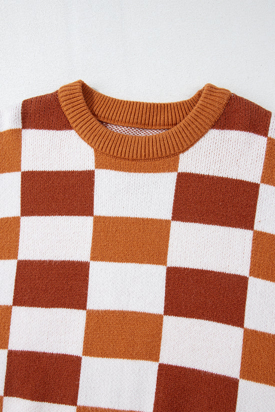 Orange sweater checkered and ribbed edges *