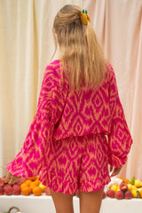 Ensemble haut à imprimé géométrique aztèque Rose Western et short à volants-A WOMAN WE LOVE