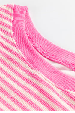 Pink Striped Drop Shoulder Long Sleeve Top