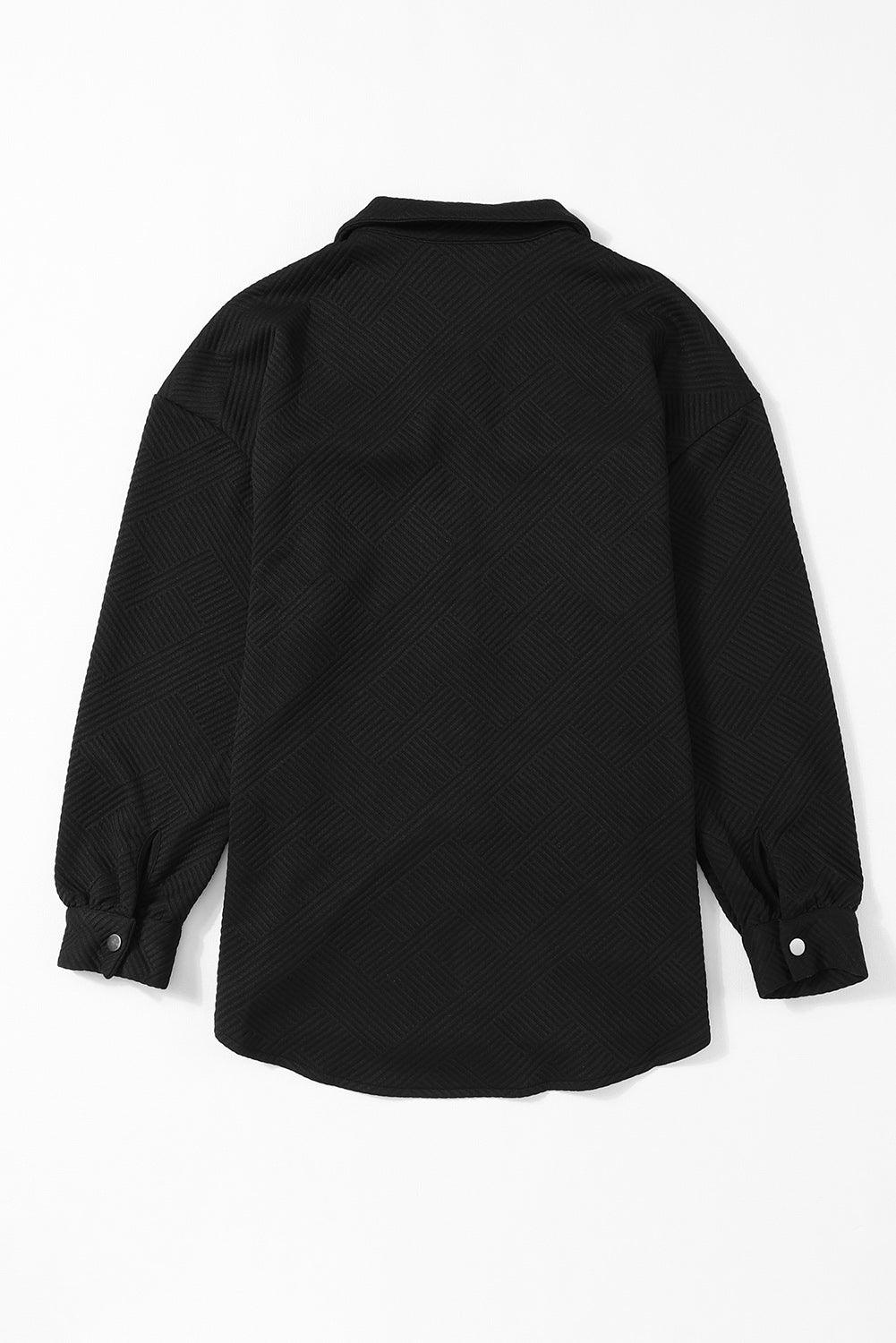 Black Solid Textured Flap Pocket Bocketed Chacket