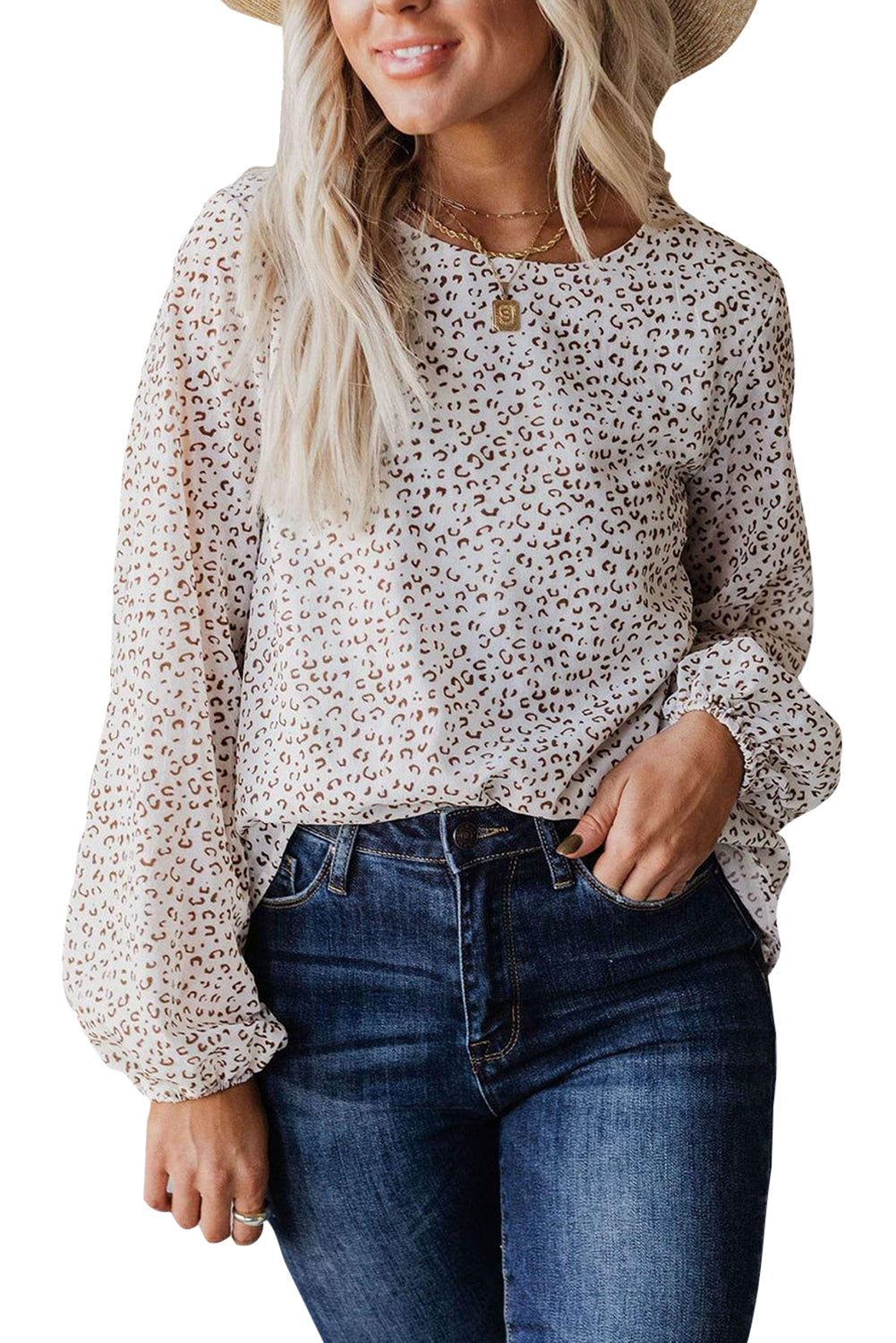 Leopard Crew Neck Langarmbluse