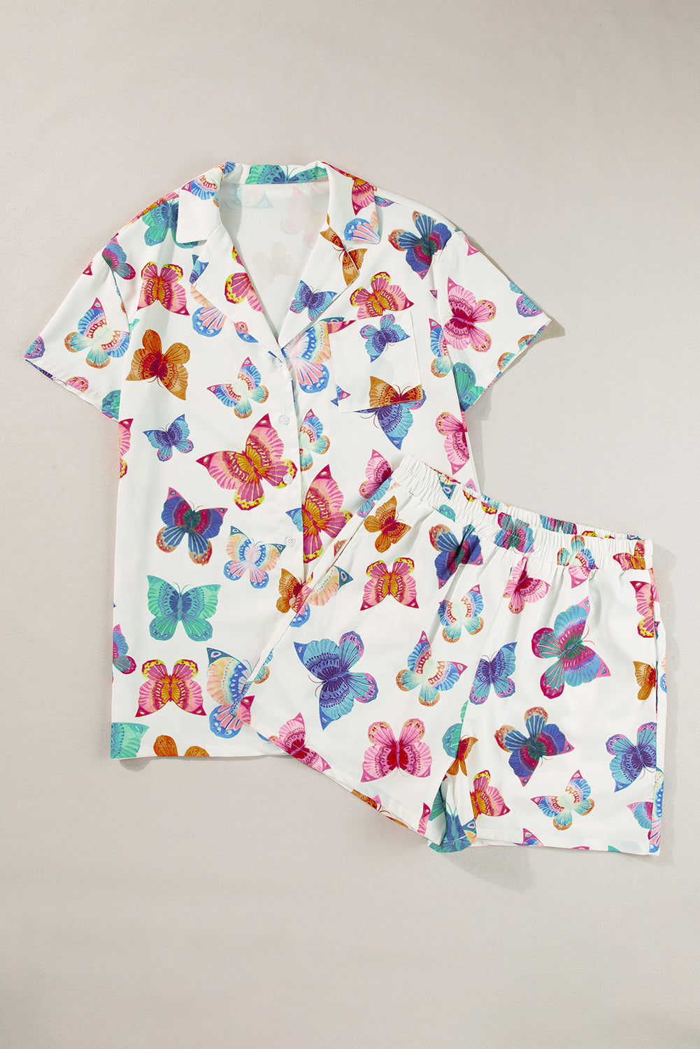 Ensemble pyjama chemise à manches courtes à motif papillon multicolore