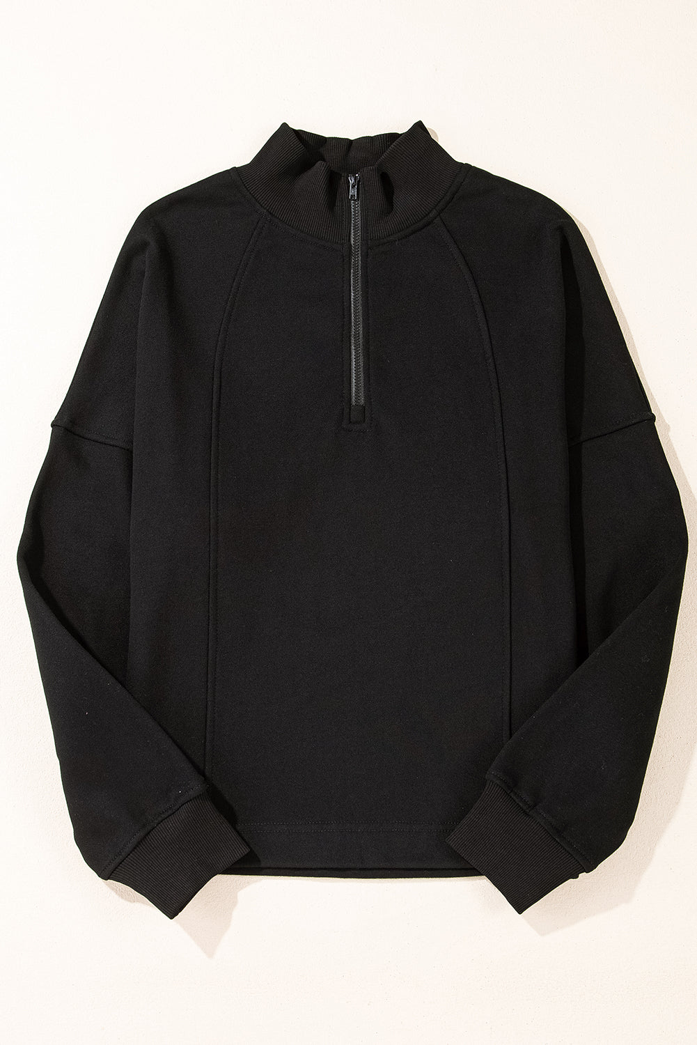 Sweat-shirt noir à col zippé et épaules tombantes