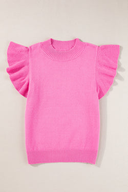 Bonbon Ruffled Short Sleeve Ribbed Sweater