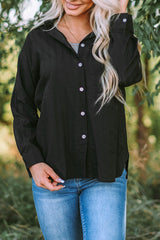 Chemise à manches longues texturée noire avec poche boutonnée-A WOMAN WE LOVE