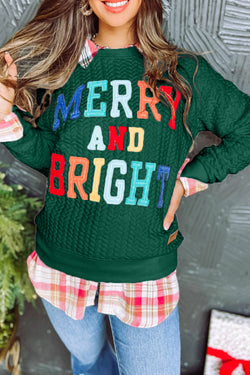 Bright and cheerful cable knit sweatshirt in blackish green