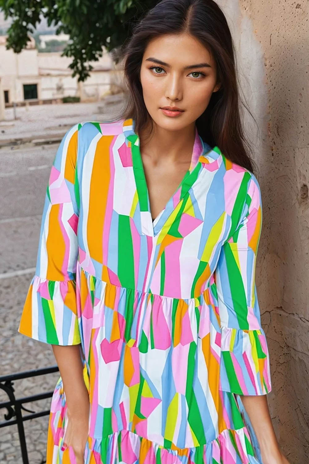 Green dress with abstract print *