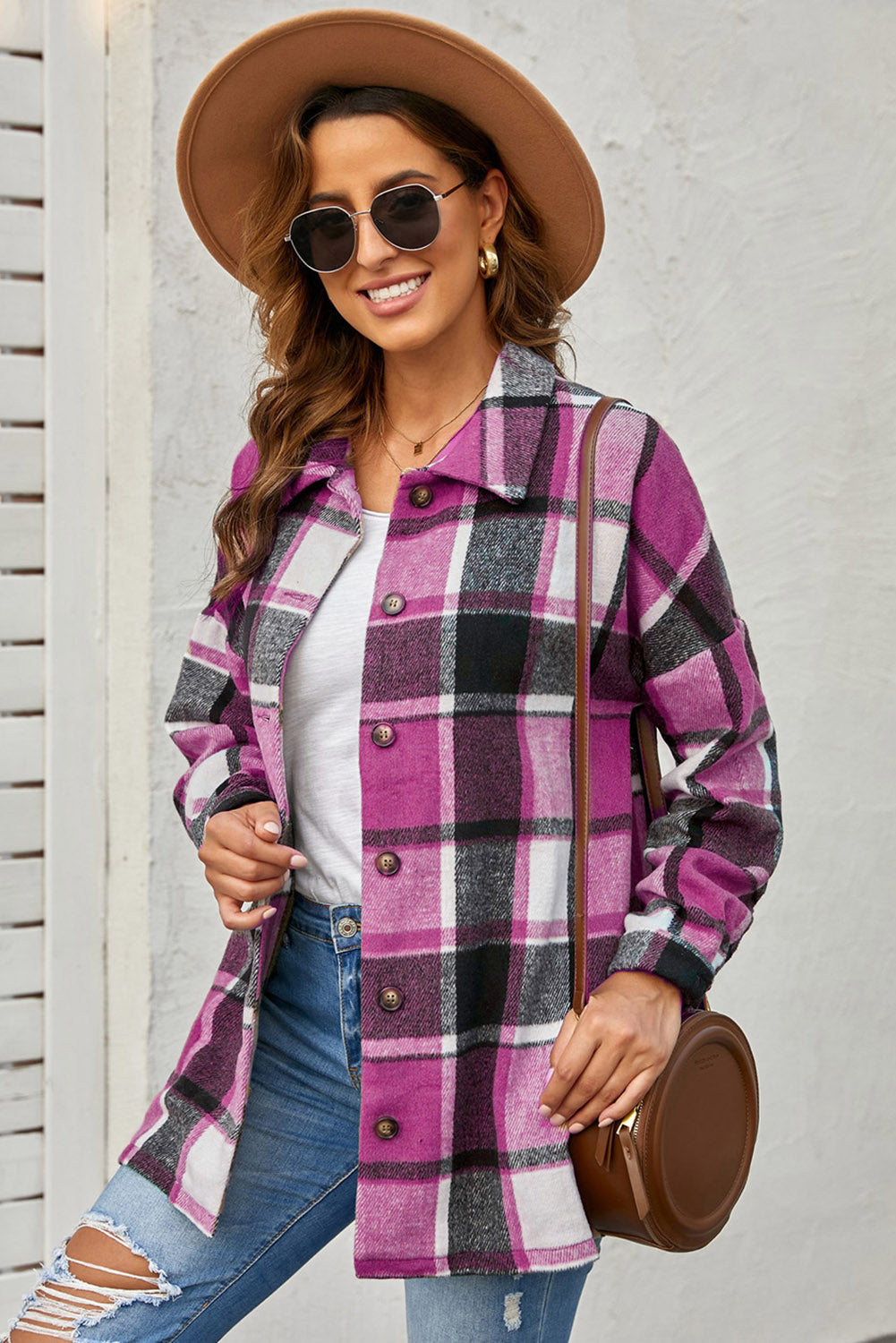 Rose Plaid Druckknopf Hemdjacke