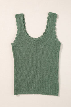 Gilet pull vert brume à col en U et bordure festonnée