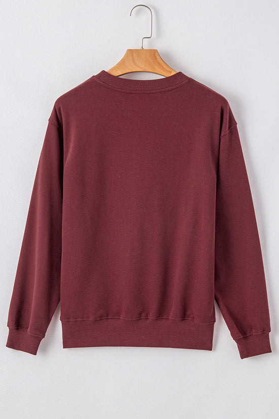 Solid burgundy sweatshirt with dropped shoulders and round neck