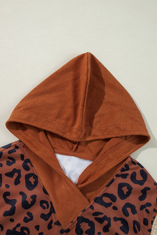 Léopard hoodie in brown textured knitting