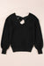 Black sweater with lantern sleeves, V-neck, knot at the back