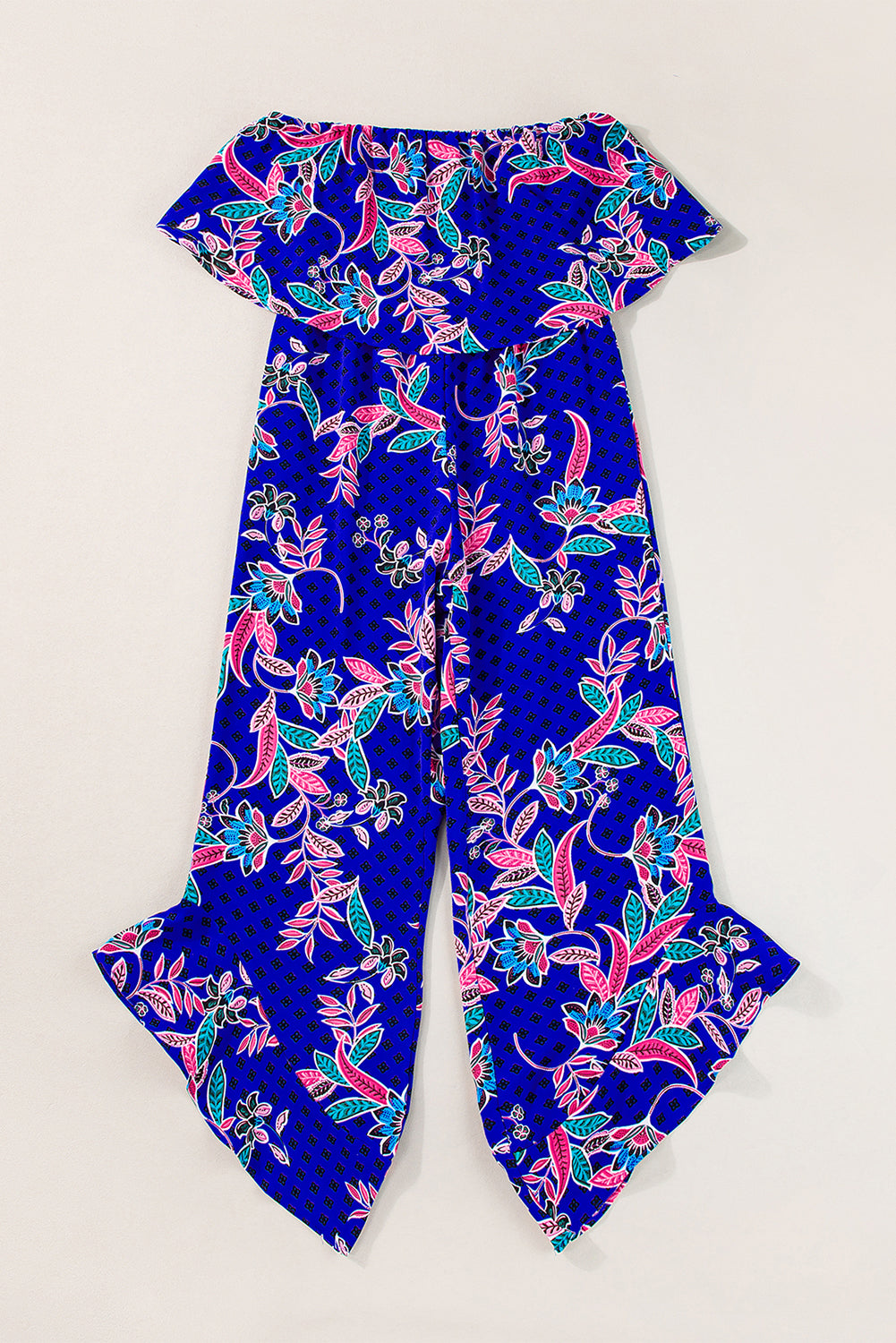 Blue Mix Tropical Print trägerloser gekräuselter Overall