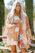 Boho style patchwork floral open white kimono