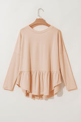Chemise à volants et col en V boutonnée beige *