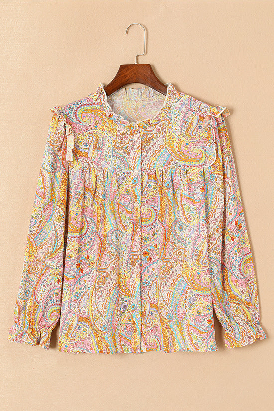 Kashmir print boho shirt and ruffle borders