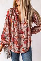 Blouse imprimée rose fendue à col en V-A WOMAN WE LOVE