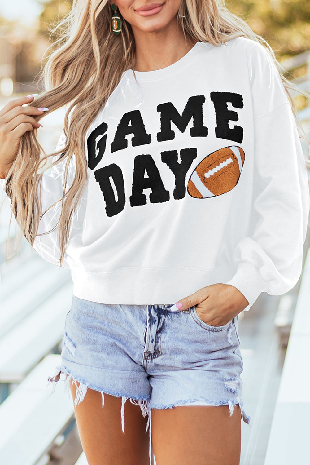 White Game Day Graphic Varsity Pullover Felpa