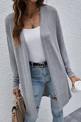 Cardigan léger ouvert sur le devant de couleur unie à taille haute-A WOMAN WE LOVE