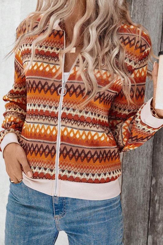 Veste orange à manches longues zippée à rayures Boho