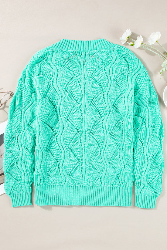 Green Pull Mint en Openwork Knit en V * Collar