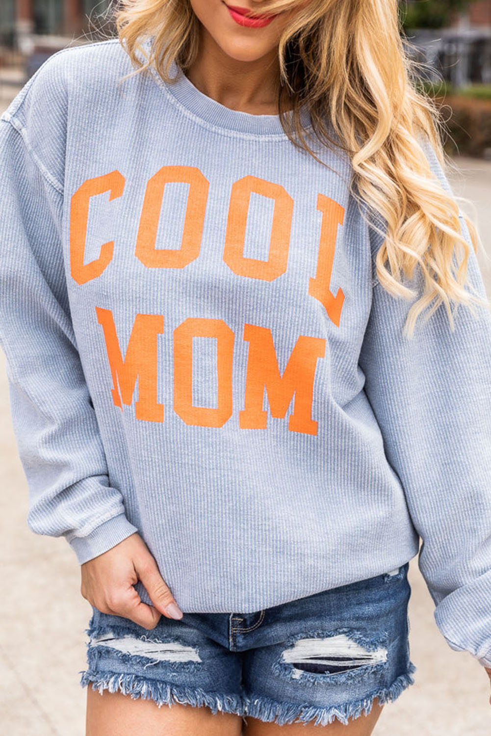 Grau cooler Mutter Grafikdruck Cording Sweatshirt