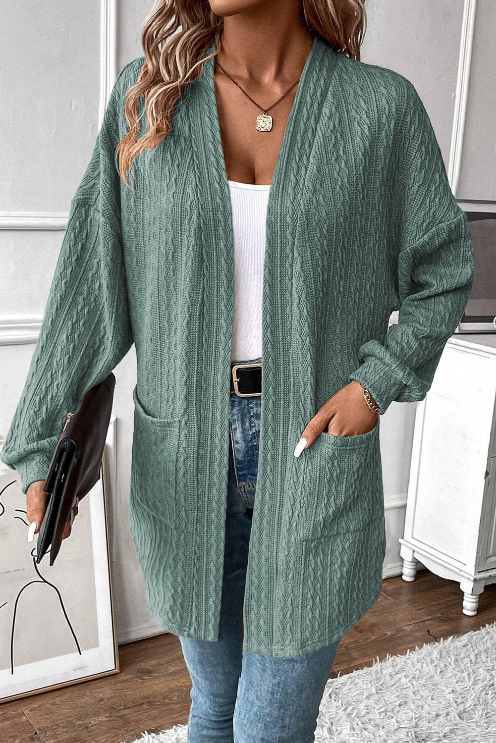 Cardigan ouvert sur le devant avec poches latérales en tricot texturé Canton