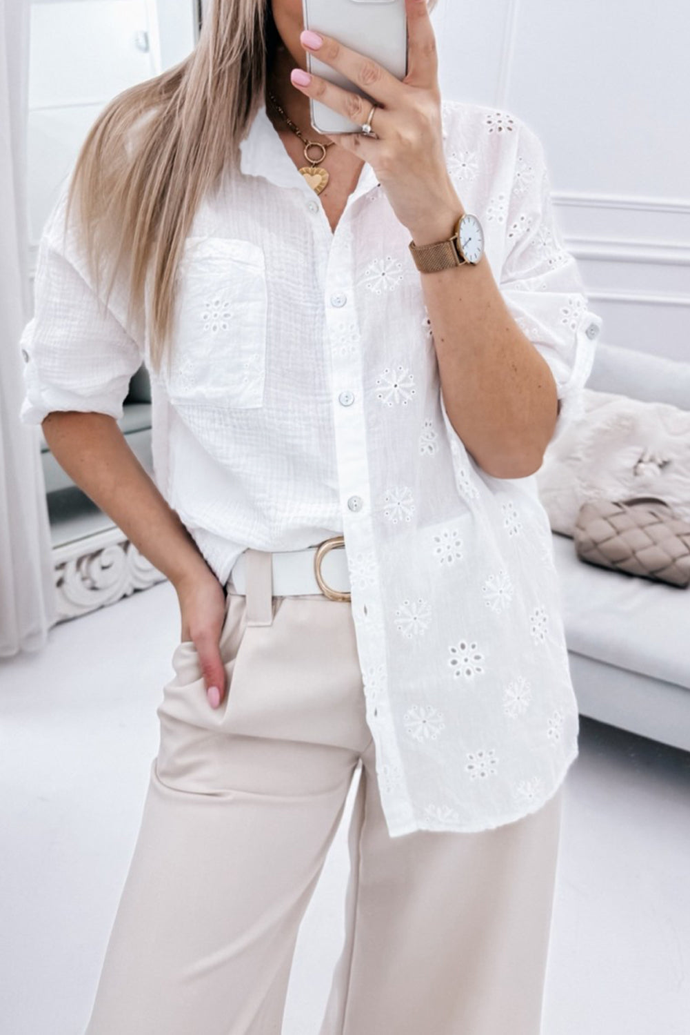 Camicia sciolta di Anglaise browed bianca