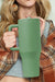 Large vacuum cup with stainless steel handle dark green with 40oz straw