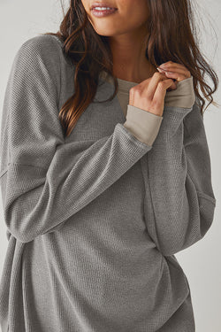 Gray loose thermal pullover sweatshirt