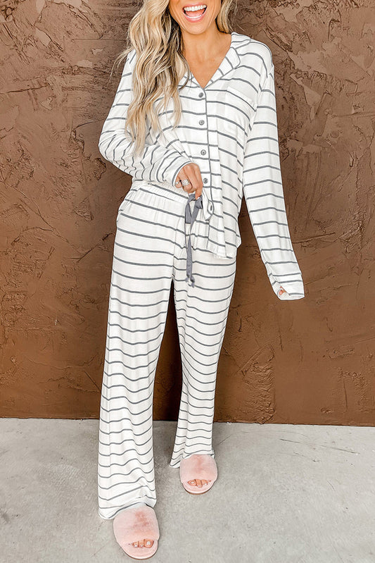 Striped Print Long Sleeve und Hosen -Pyjama -Set