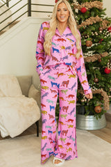 Ensemble pyjama chemise et pantalon rose à imprimé guépard-A WOMAN WE LOVE