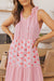 Long dress without sleeve with split and abstract pink print