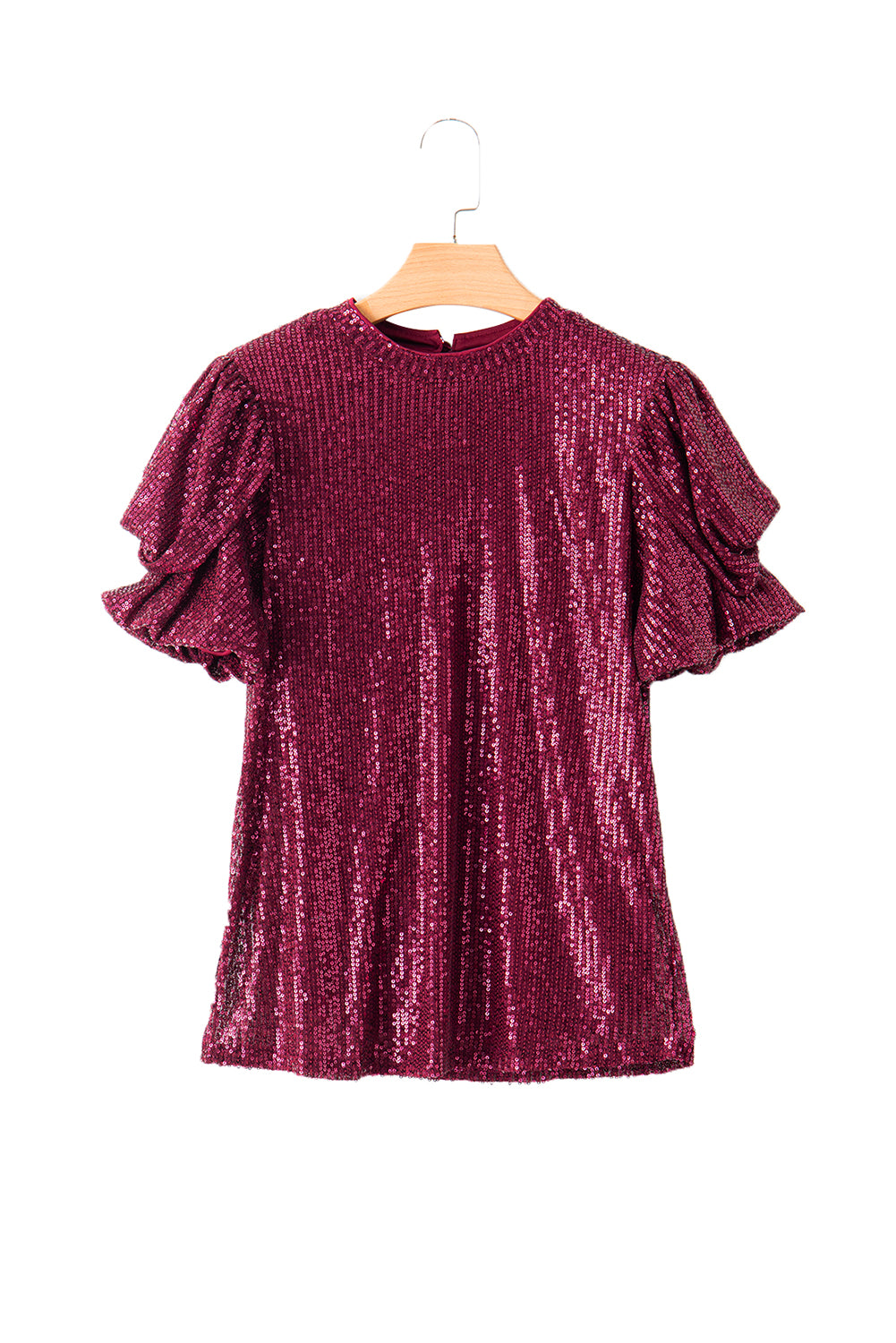 Burgund glitzernde Pailletten Kurzblasenbluse