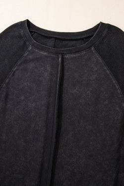 Black Sweatshirt with Raglan and Patchwork sleeves *