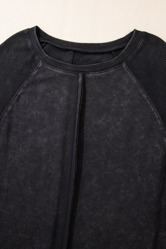 Black Sweatshirt with Raglan and Patchwork sleeves *