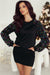 Black crew neck sweatshirt with raglan sleeves with sequins