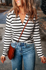 Casual lightweight knit V-neck striped sweater