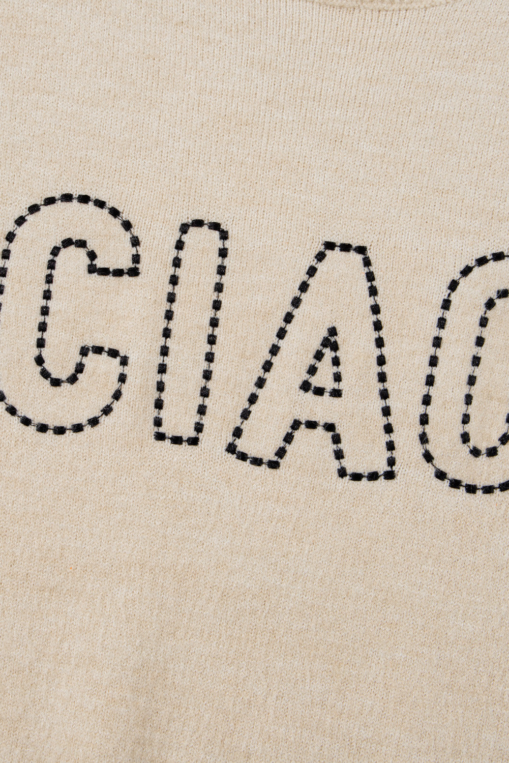 Oatmeal CIAO Letter Graphic Crew Sweater de cuello